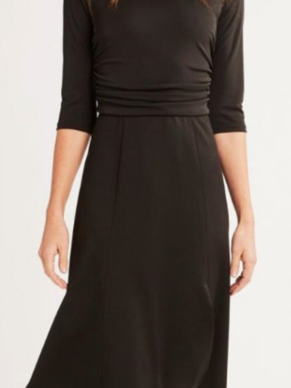Elie Tahari | Black Azalea Three Quarter Sleeve Ruched Midi Dress Size 6